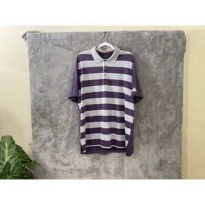 Adidas Golf Polo Shirt Mens XL Purple Gray Striped Stretch Short Sleeve